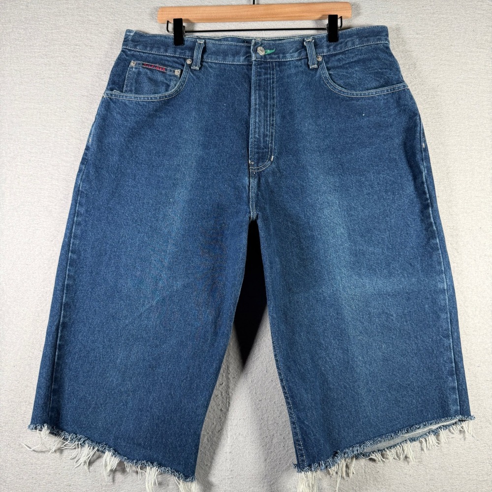 Vintage Tommy Jeans Mens Blue Denim Shorts Raw Hem Relaxed Fit Jorts 38 13940